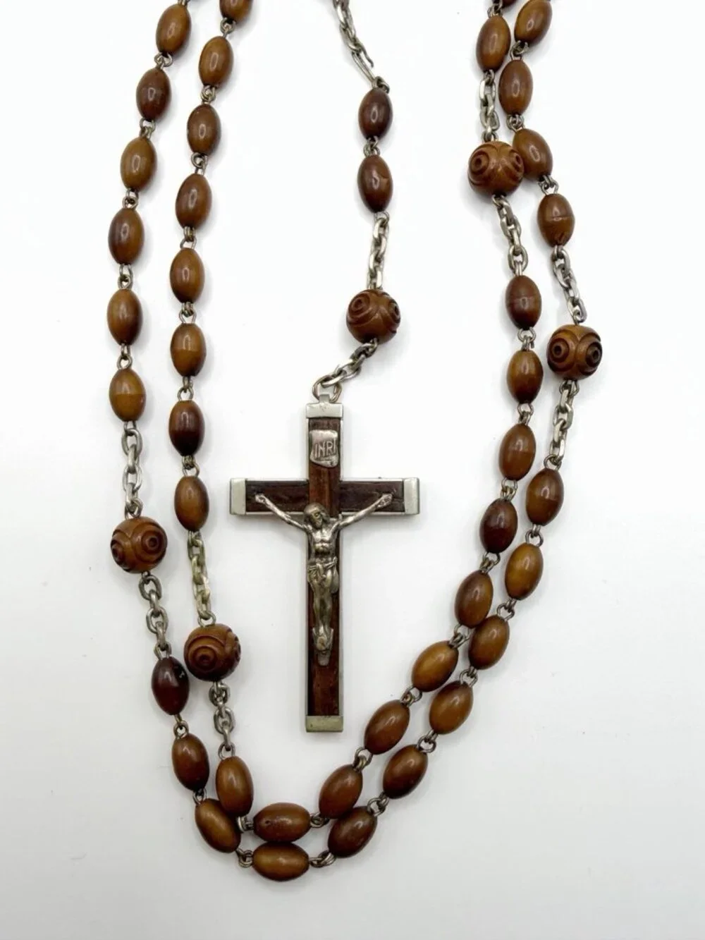 Vintage‎ French Rosary Brown Ceramic Beads FLAW